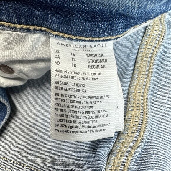 American Eagle Super Hi-Rise Flare Jeans 18 Stretch Blue Denim Distressed NEW - Picture 9 of 11